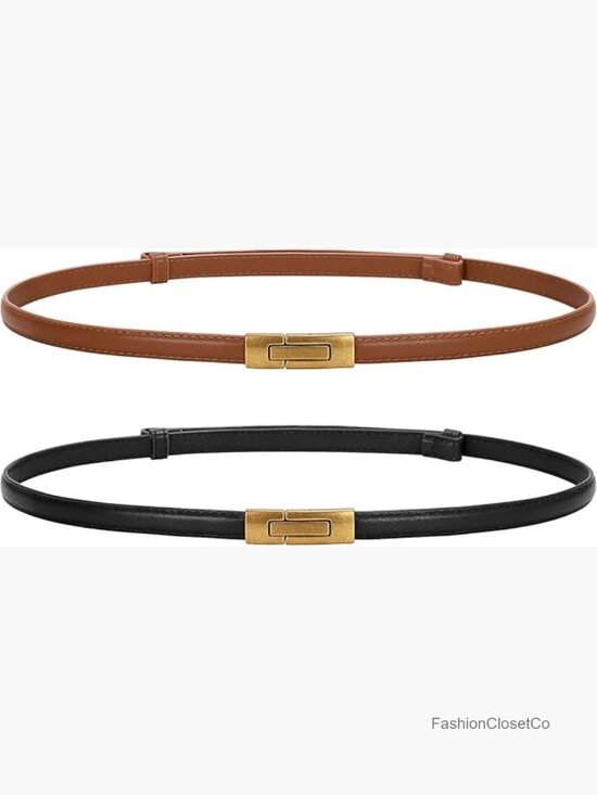 Thin Waist Skinny Belt for Dresses, Adjustable Gold Buckle Leather Belt main image 7